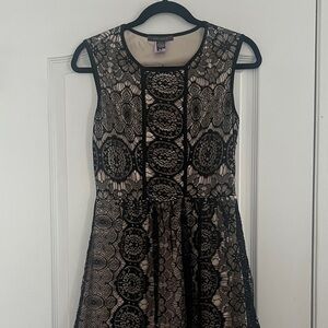 Suzy Shier Black Lace Mini Dress with Nude Underlay